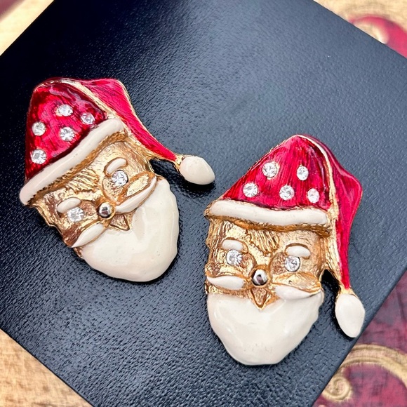Vintage Don Lin Enamel & Gold Tone SANTA CLAUS Christmas Holiday‎ Earrings - Picture 9 of 12